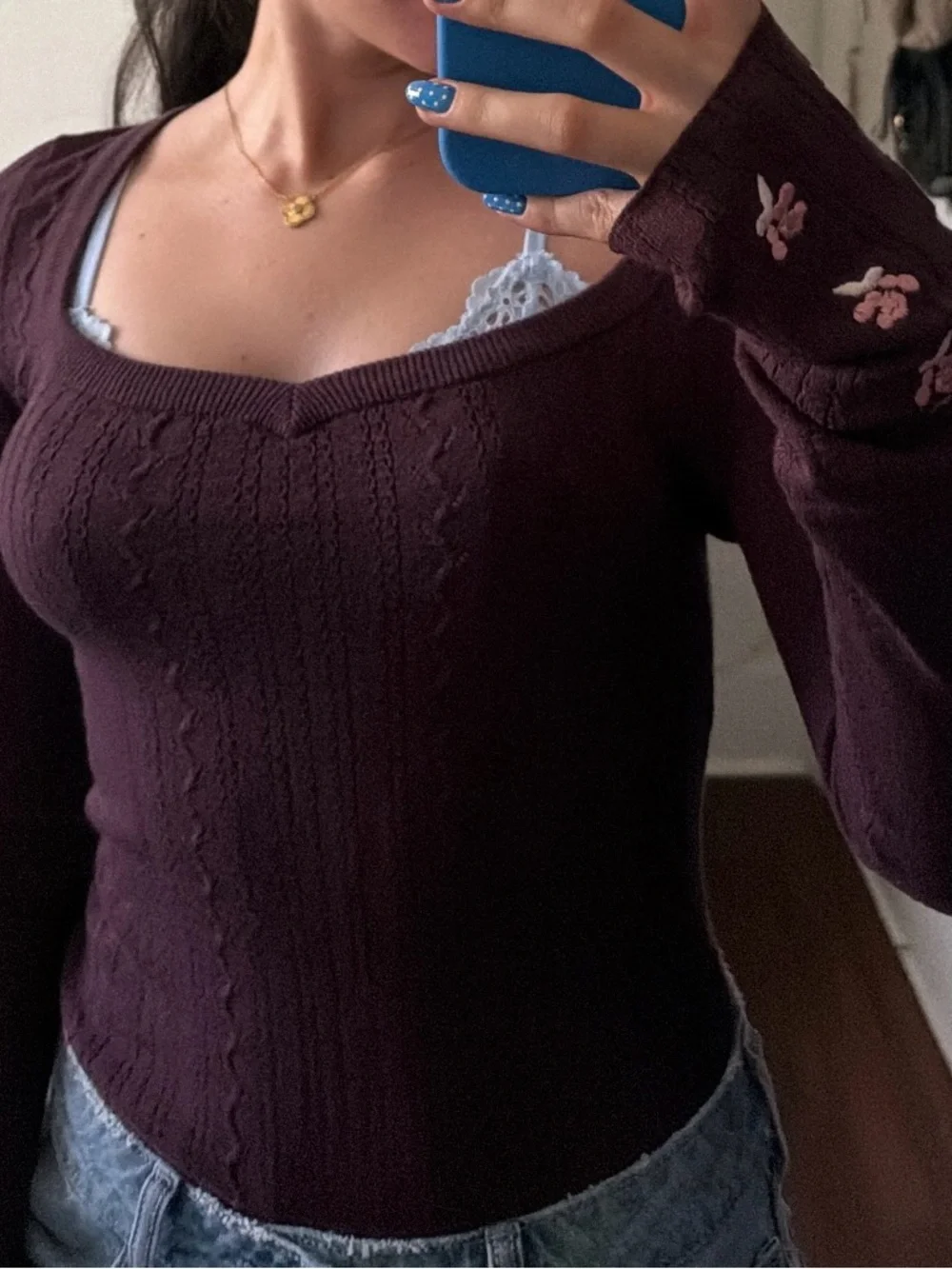 Free People Fitted Long Sleeve Square Neck Top - Deep Plum